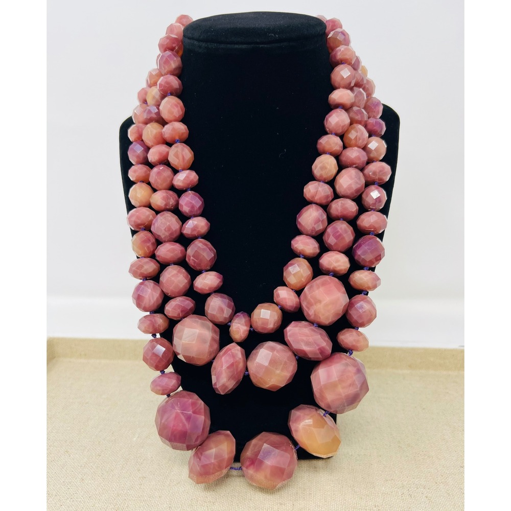 Kate Spade New York Multi Strand Faceted Bead Statement Necklace Pink Mauve Gold